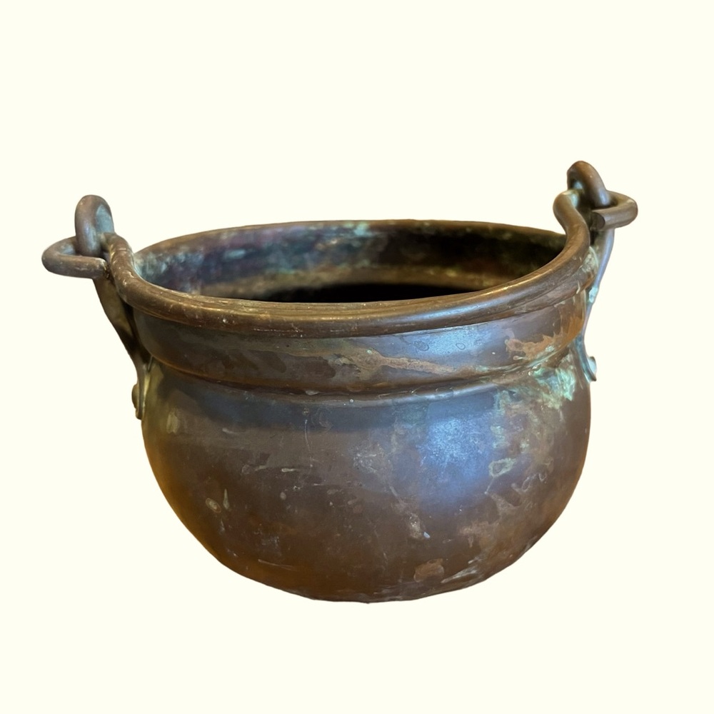 Antique Hammered Forged Copper Pot|Kettle Primitive Cauldron Patinated